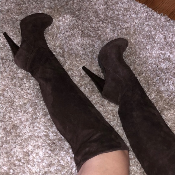 Over the knee brown suede heeled boots - Picture 5 of 6